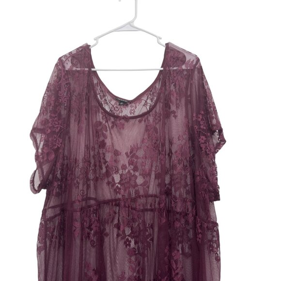 Torrid Chart SZ 6  Womens Sheer Burgundy Floral Lace Tunic Top/Beach Coverup - Picture 10 of 15